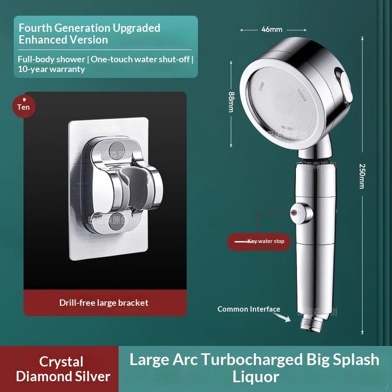 New Powerful Turbo Shower Head Ultra-strong Pressure Shower Faucet One-click Water Stop Shower Spray