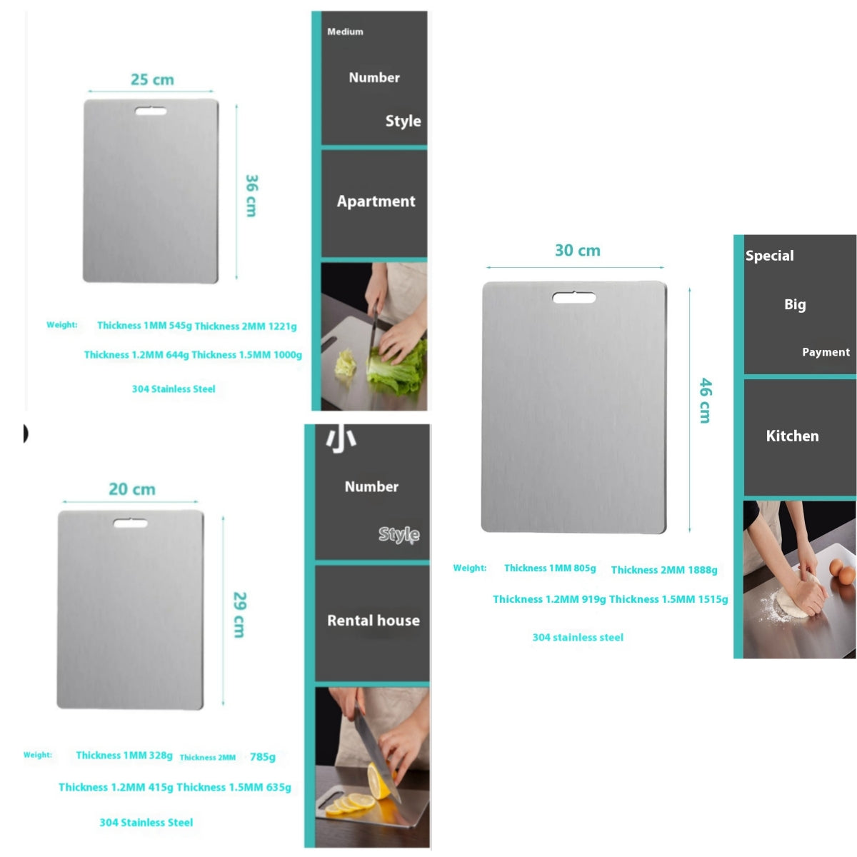 Stainless Steel Cutting Double-sided Kneading Panel Hanging Hole